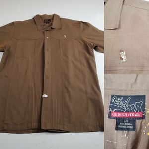L QUIKSILVER DARK BROWN EMBROIDERED SHORT SLEEVE MEN'S DRESS SHIRT Large
